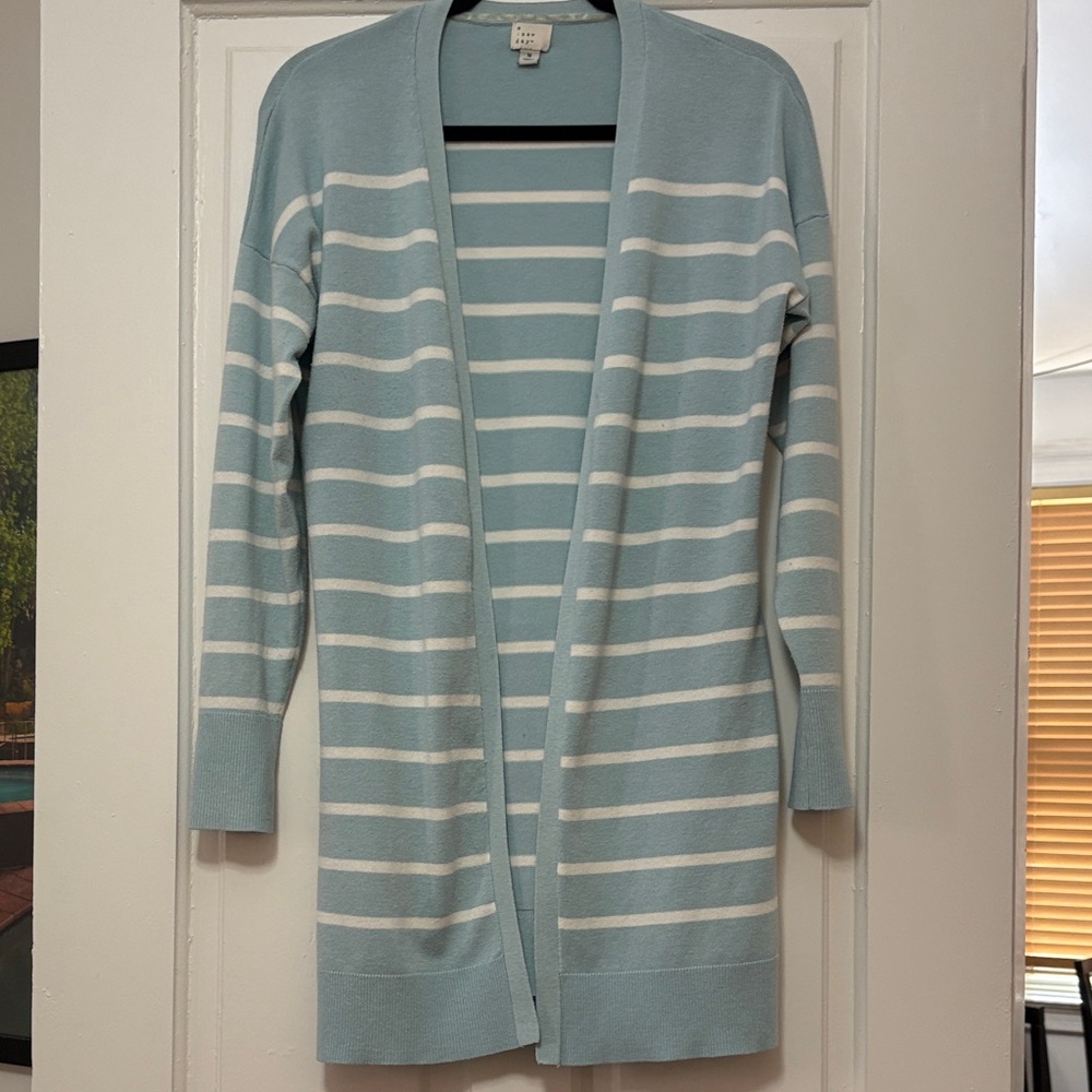 a new day Blue and White Striped Cardigan